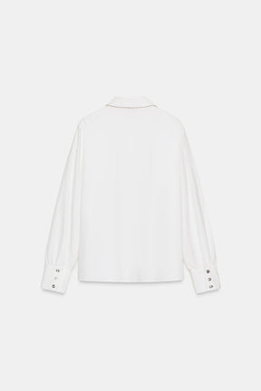 BEADED LAPEL POPLIN SHIRT
