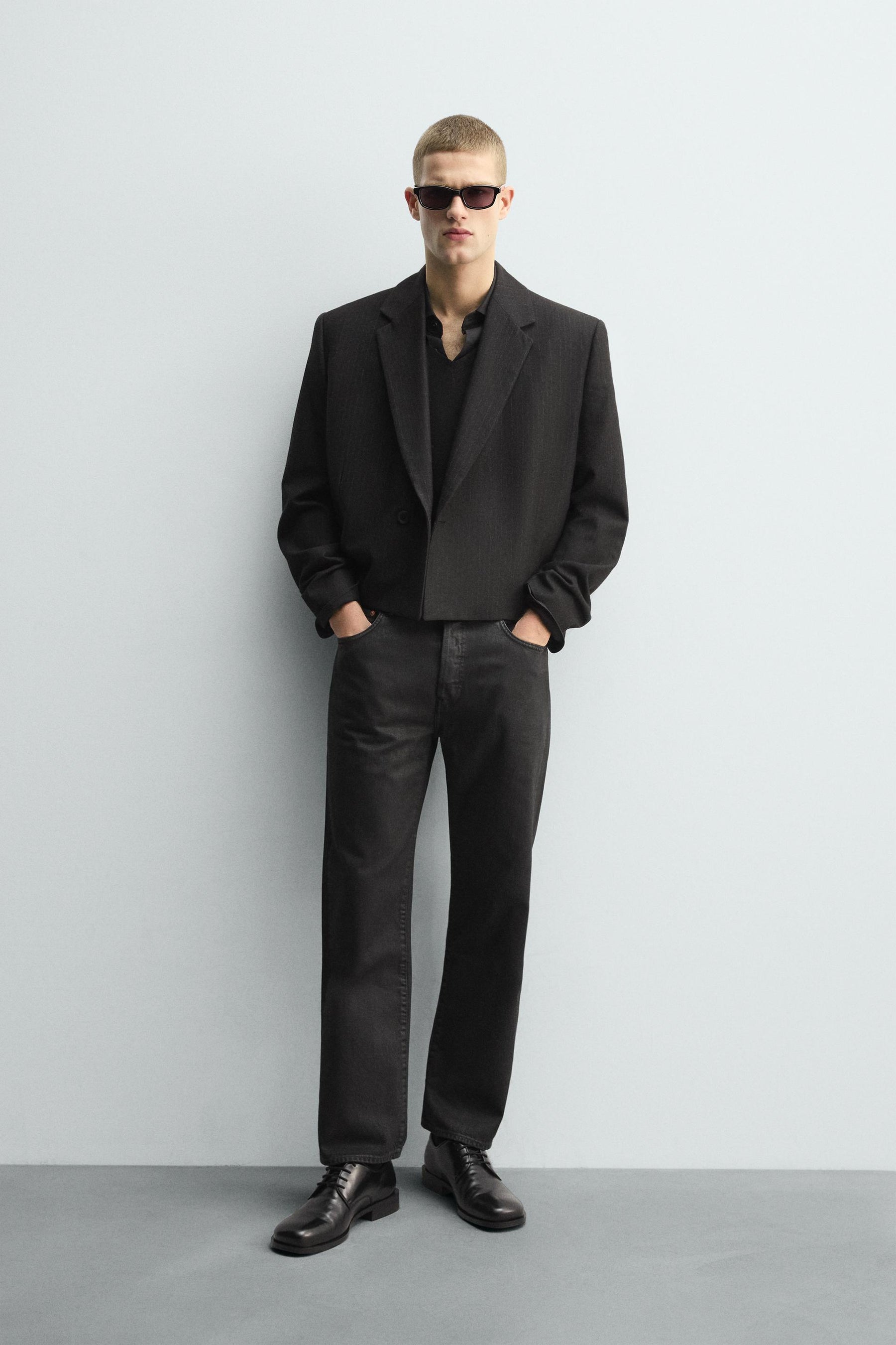 CROPPED FIT PINSTRIPE SUIT BLAZER - Image 1