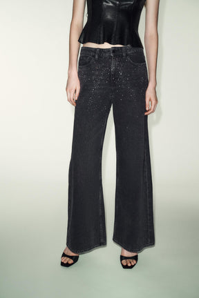 Wide-leg jeans with beads