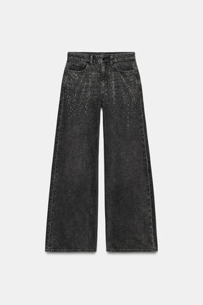 Wide-leg jeans with beads