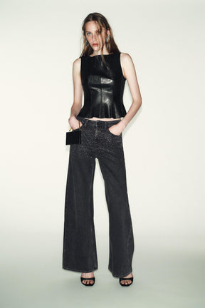 Wide-leg jeans with beads