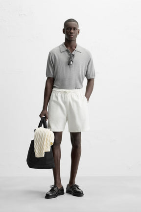 TEXTURED REGULAR FIT BERMUDA SHORTS - Image 1