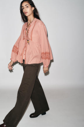 Embroidered Contrast Blouse