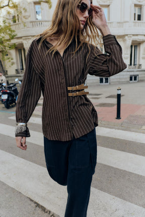 Striped Buckle-Detailed Shirt