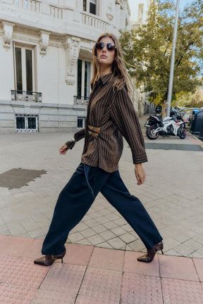 Striped Buckle-Detailed Shirt