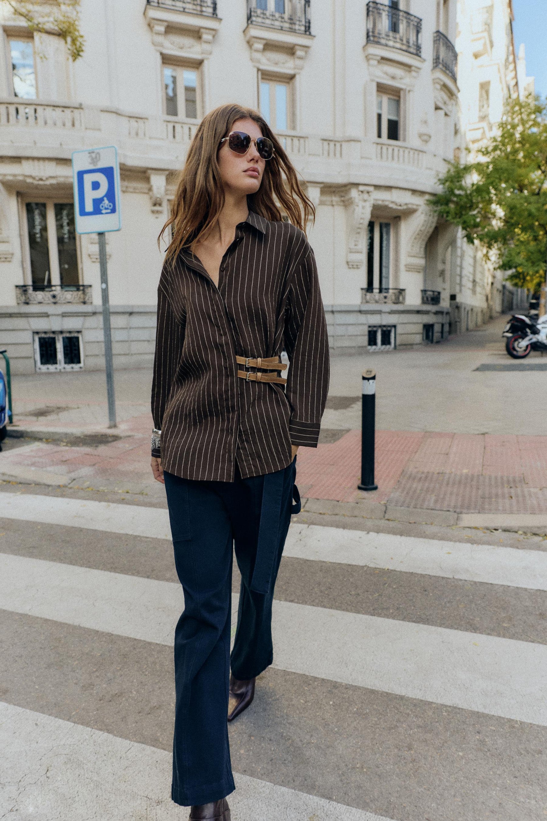 Striped Buckle-Detailed Shirt