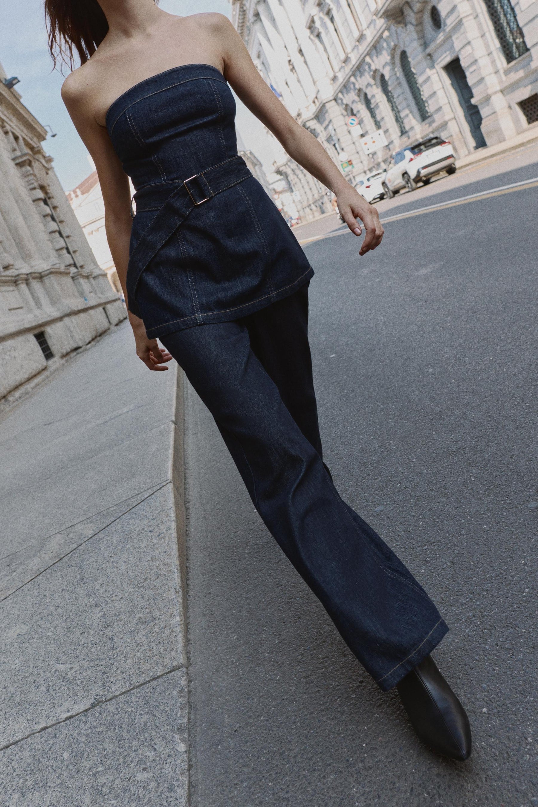 Denim Strapless Top with