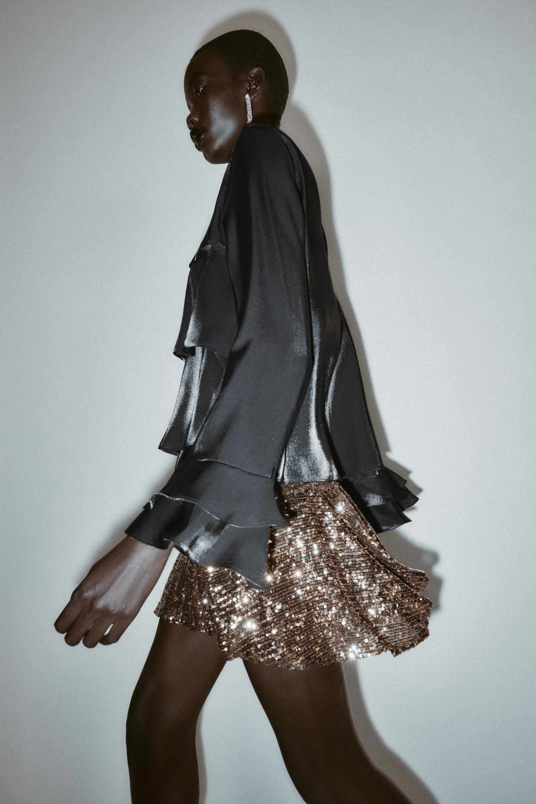 Ruffled Shimmer Fabric Blouse
