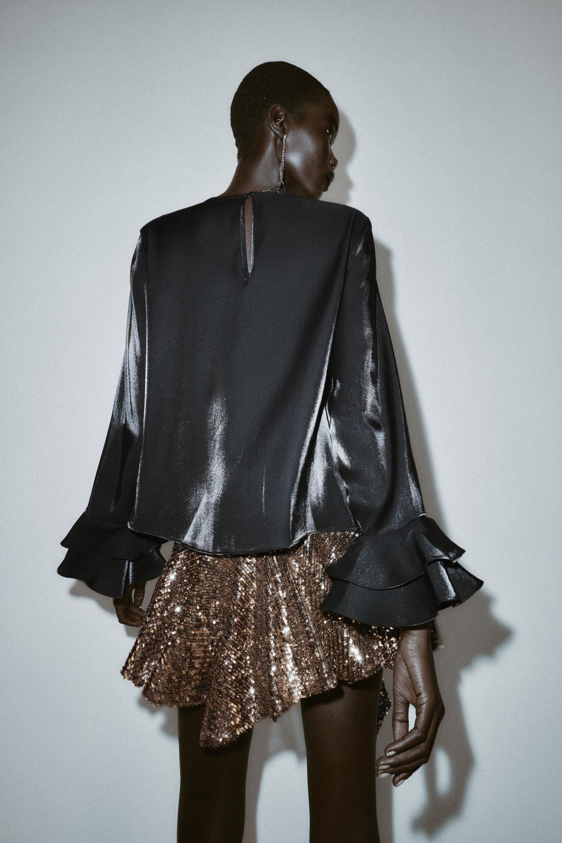 Ruffled Shimmer Fabric Blouse