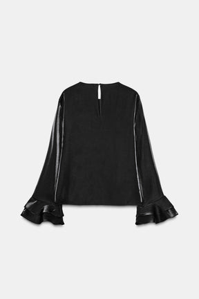 Ruffled Shimmer Fabric Blouse