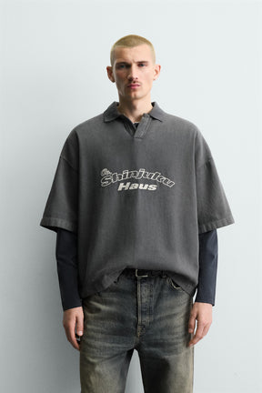 EMBROIDERED SLOGAN POLO SHIRT - Image 2