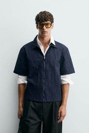 CREASED-EFFECT ZIP-UP SHIRT - Image 2