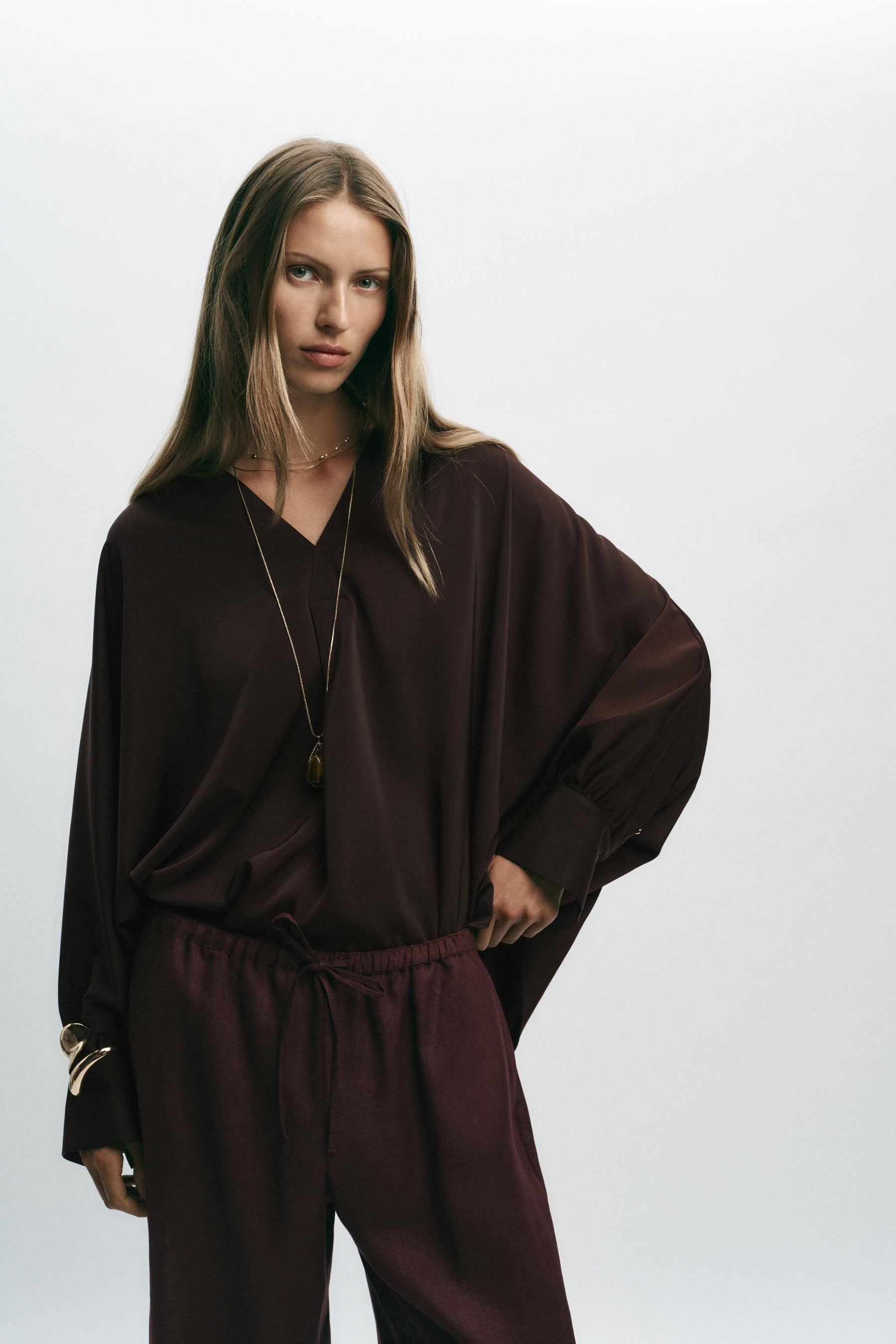 Satin Blouse with Sleeves