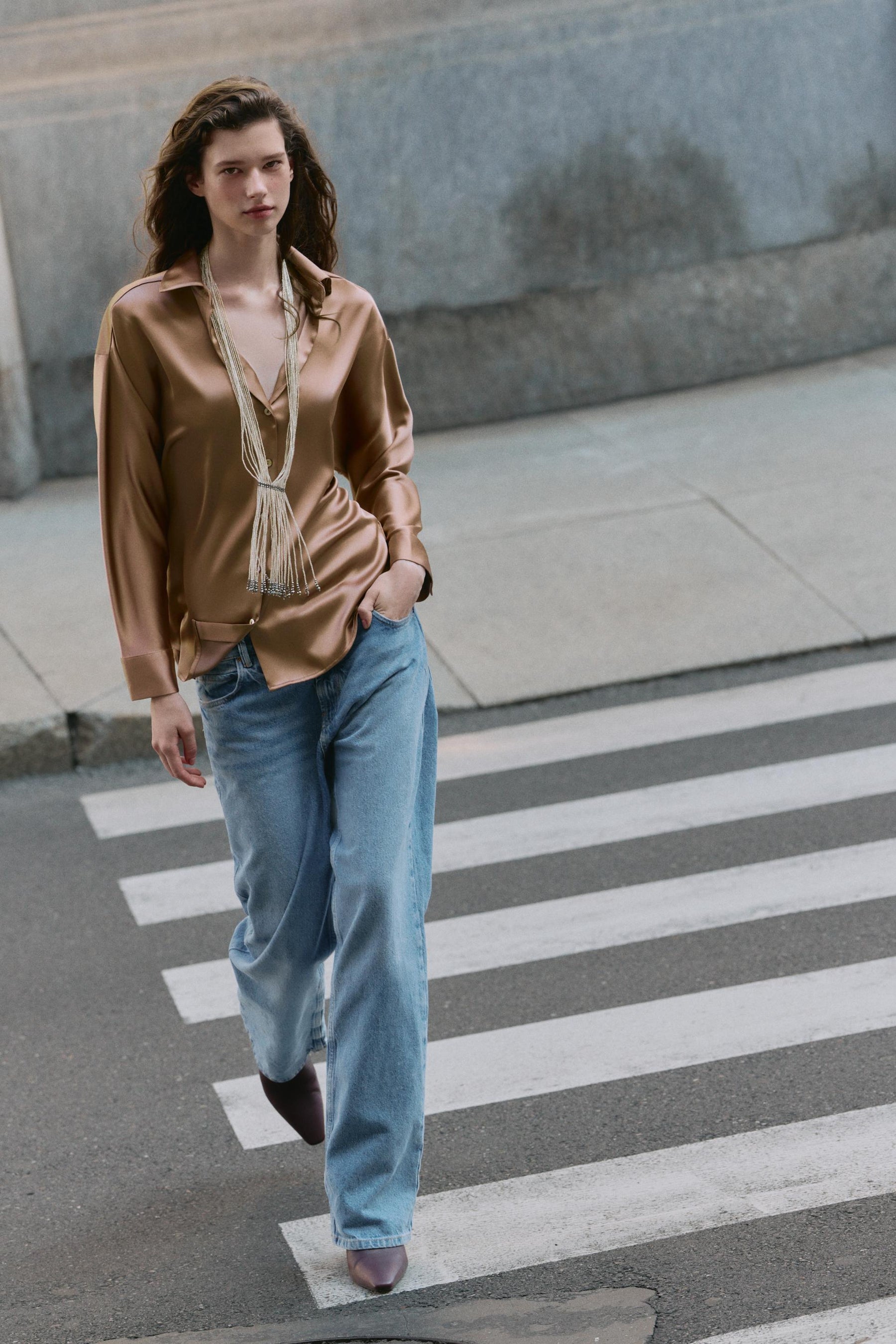 SATIN DROP-SHOULDER SHIRT