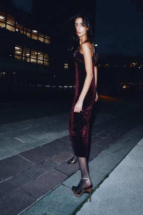 Beaded Velvet Midi Dress