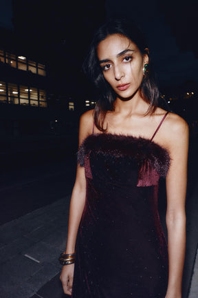 Beaded Velvet Midi Dress