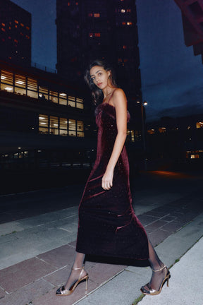 Beaded Velvet Midi Dress