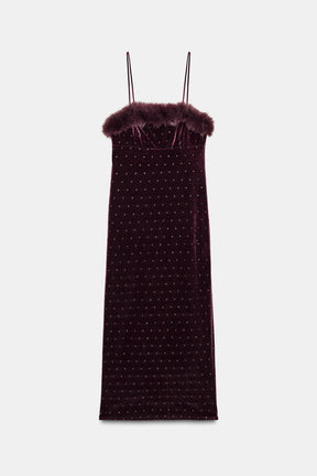 Beaded Velvet Midi Dress