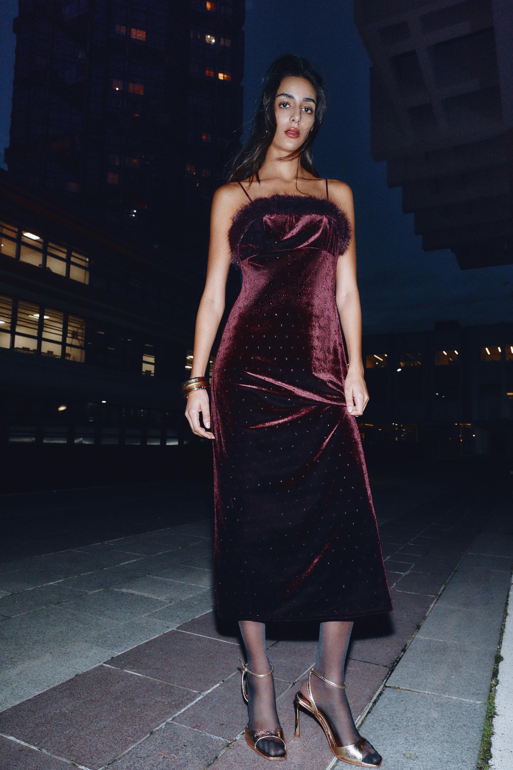 Beaded Velvet Midi Dress
