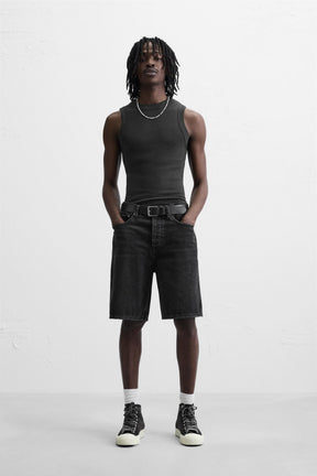 STRAIGHT-LEG DENIM BERMUDA SHORTS - Image 1