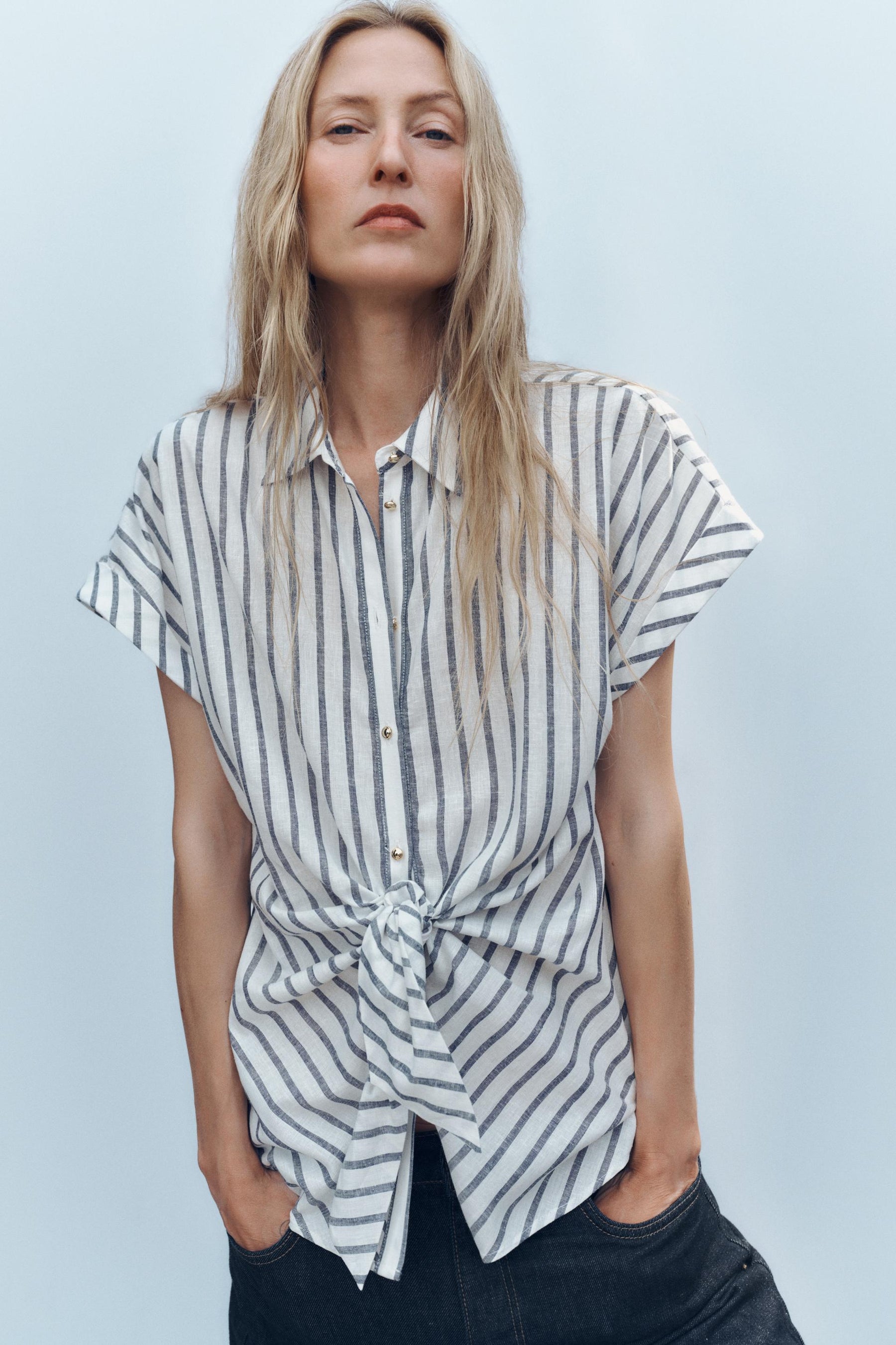 Linen Blend Knotted Shirt