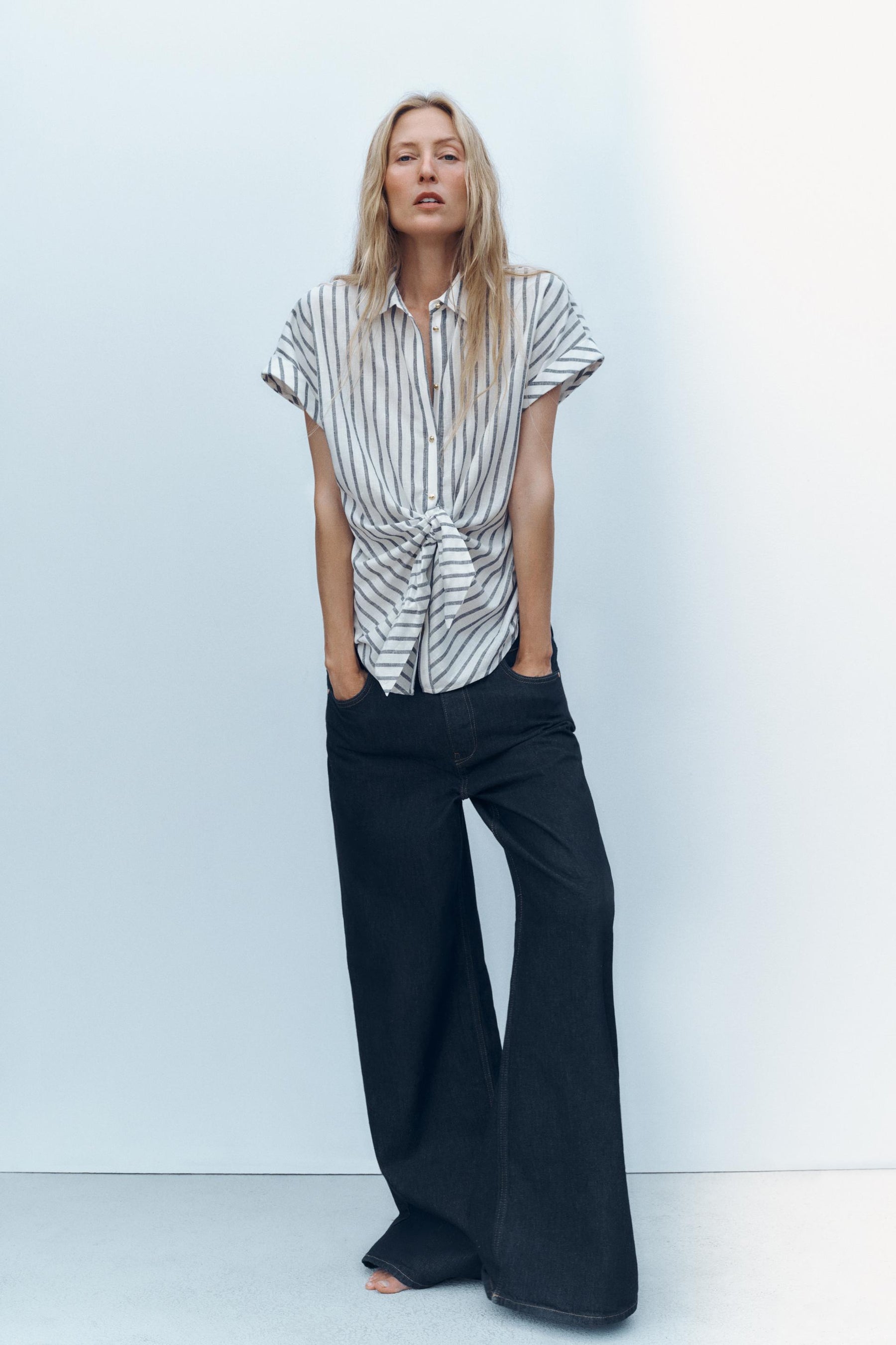 Linen Blend Knotted Shirt