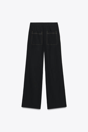 Straight-leg trousers with topstitching