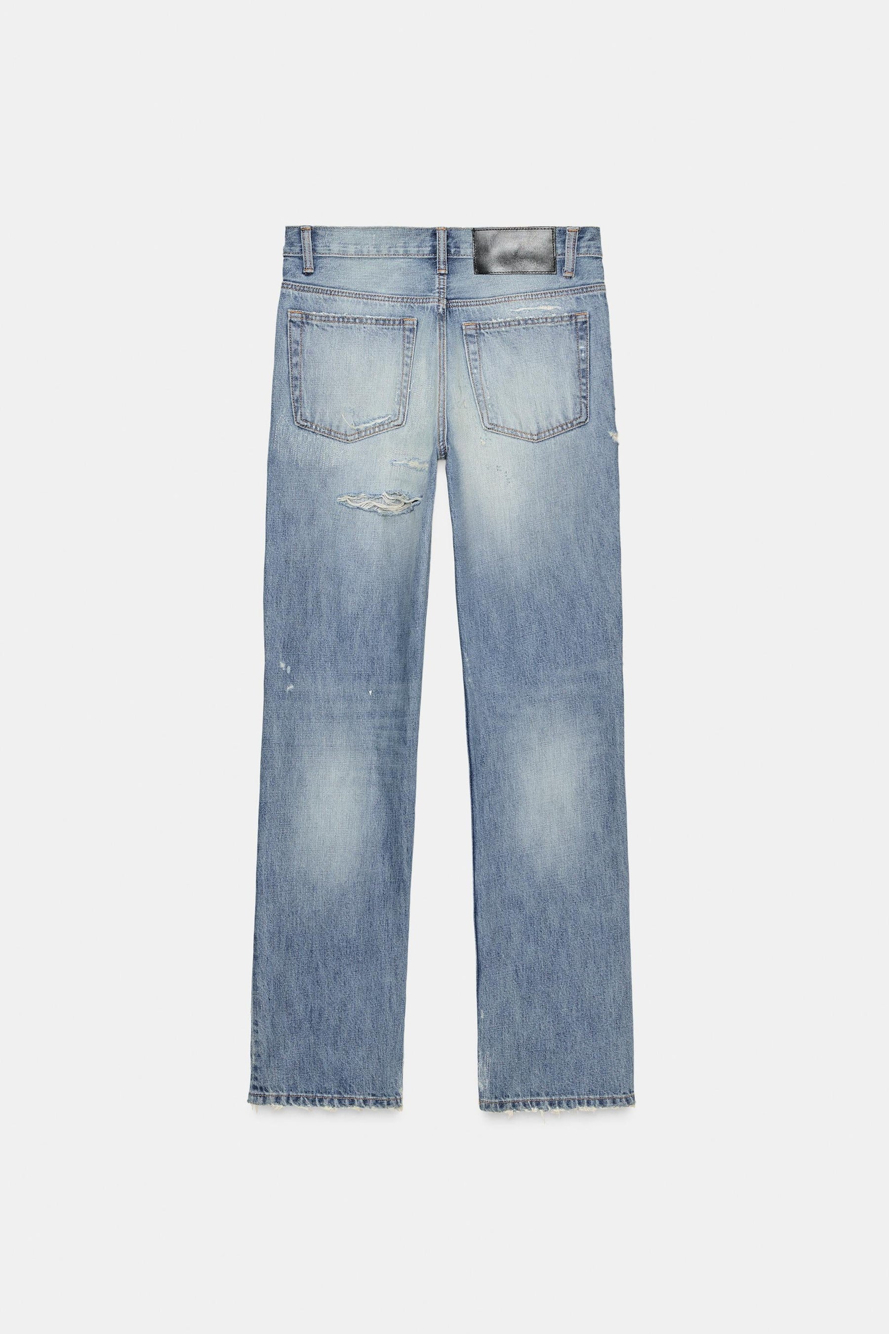Straight-Leg Mid-Waist Ripped Jeans