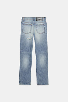 Straight-Leg Mid-Waist Ripped Jeans
