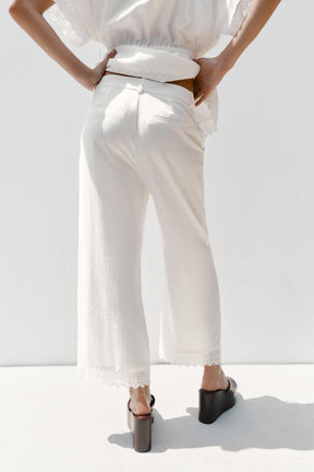 Lace-Trimmed Ramie Trousers