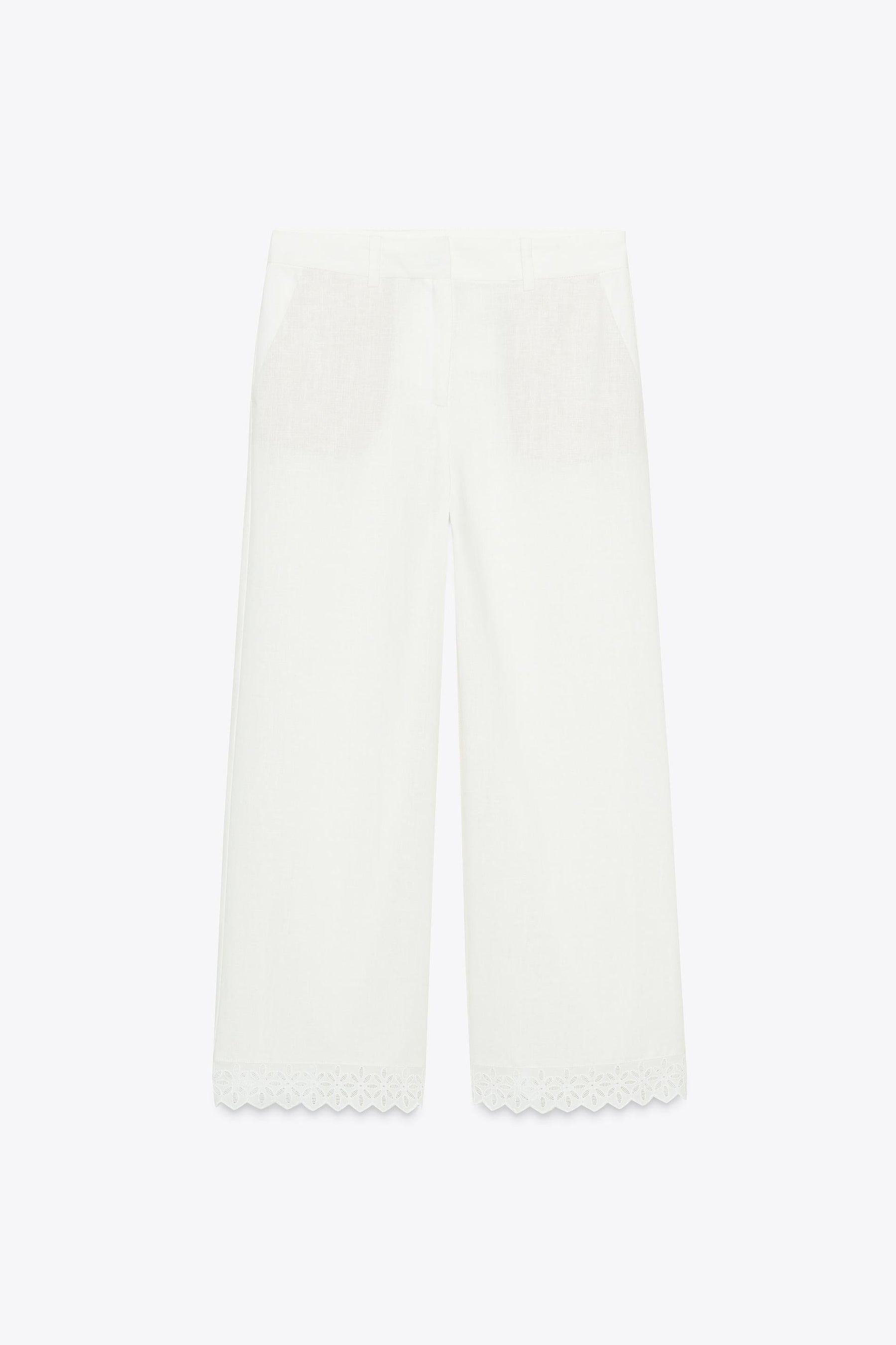 Lace-Trimmed Ramie Trousers