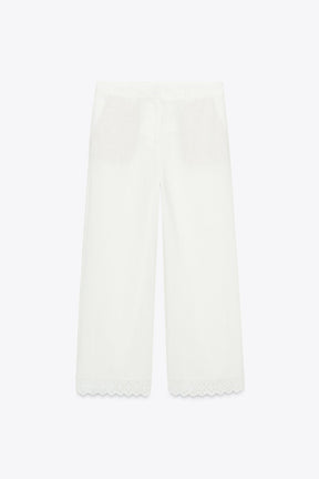 Lace-Trimmed Ramie Trousers