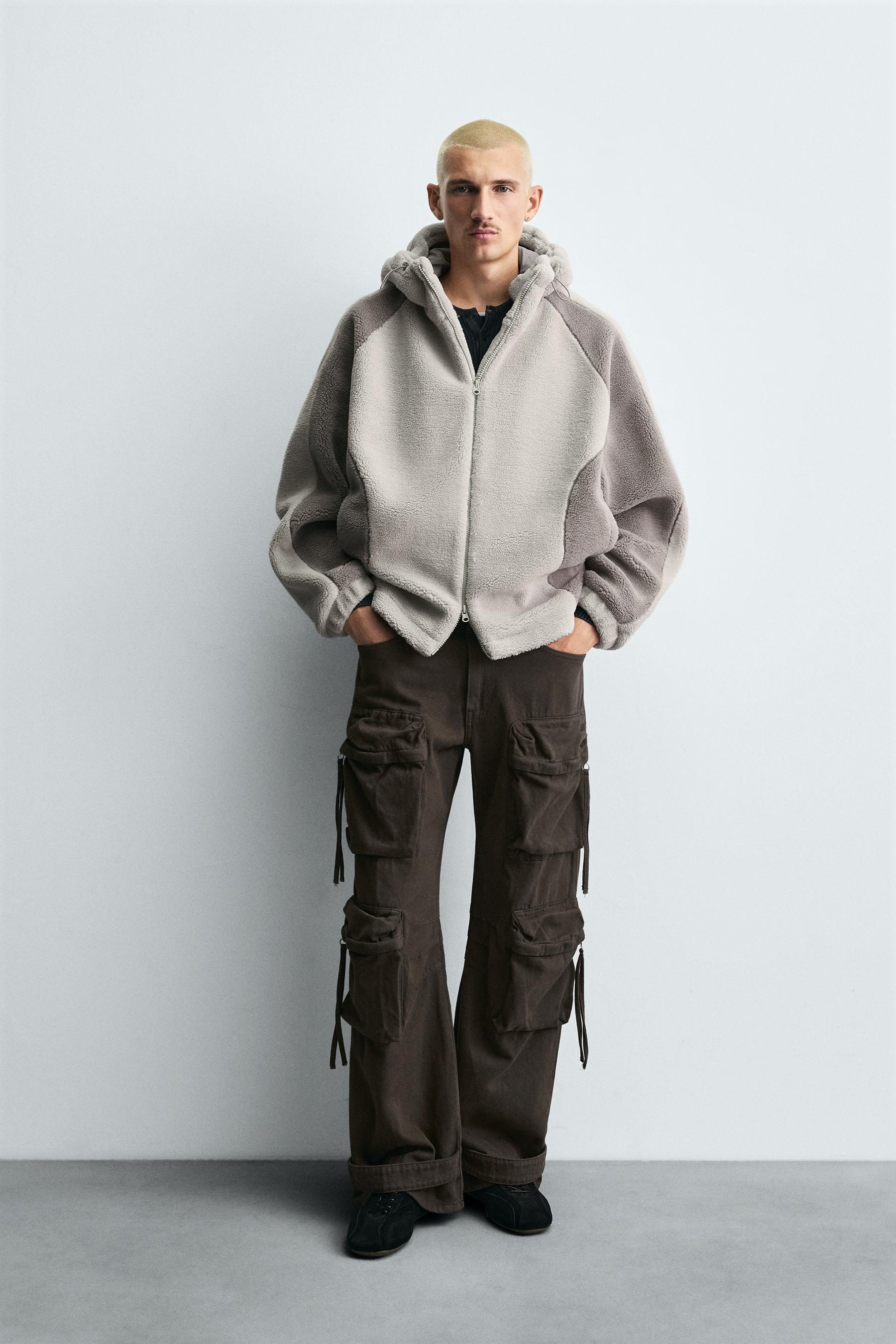COLOUR BLOCK FAUX SHEARLING JACKET - Image 1