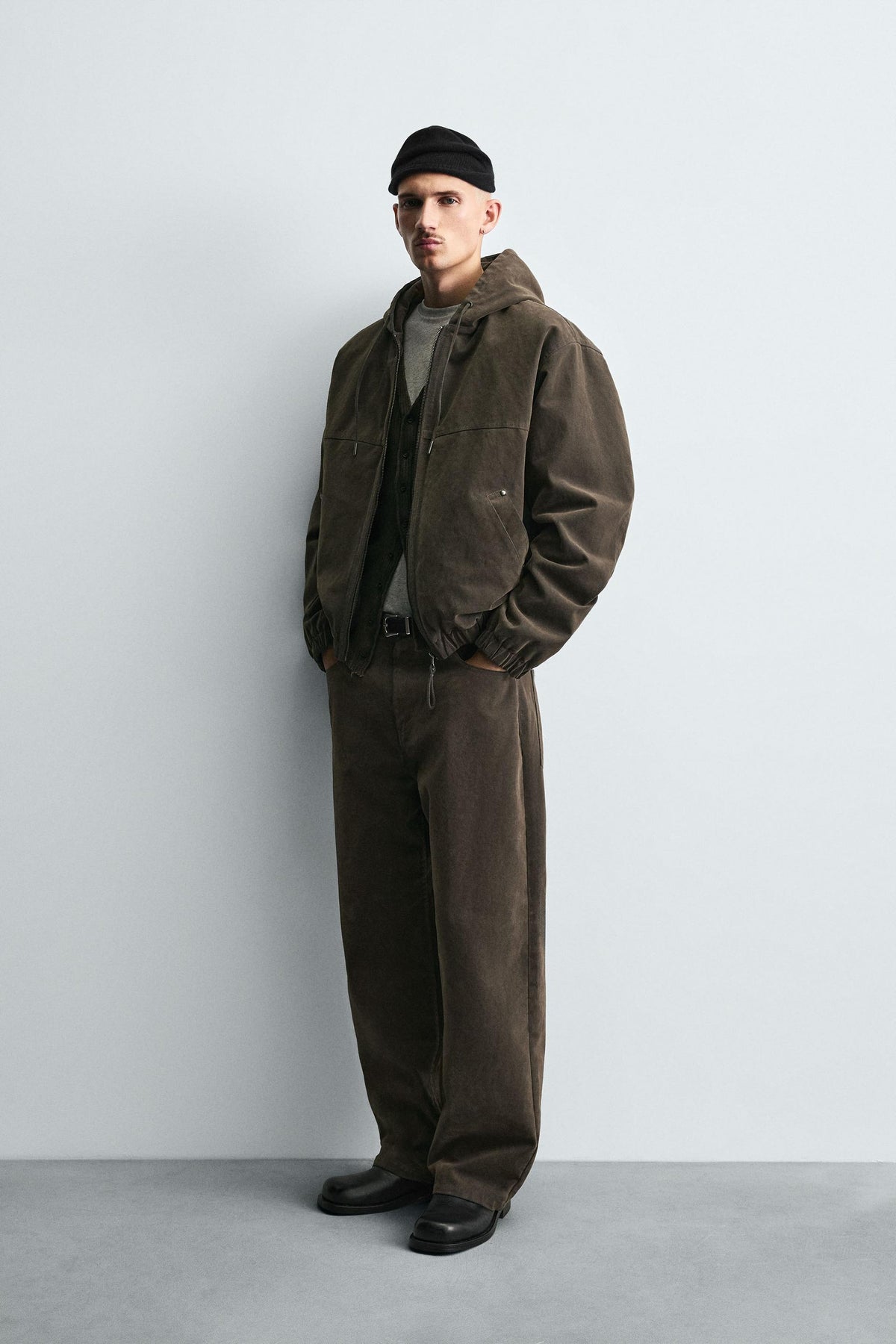 VELOUR HOODED PUFFER JACKET - Image 1