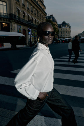 JEWEL-BEADED POPLIN SHIRT
