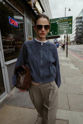 Embroidered Faux Suede Bomber