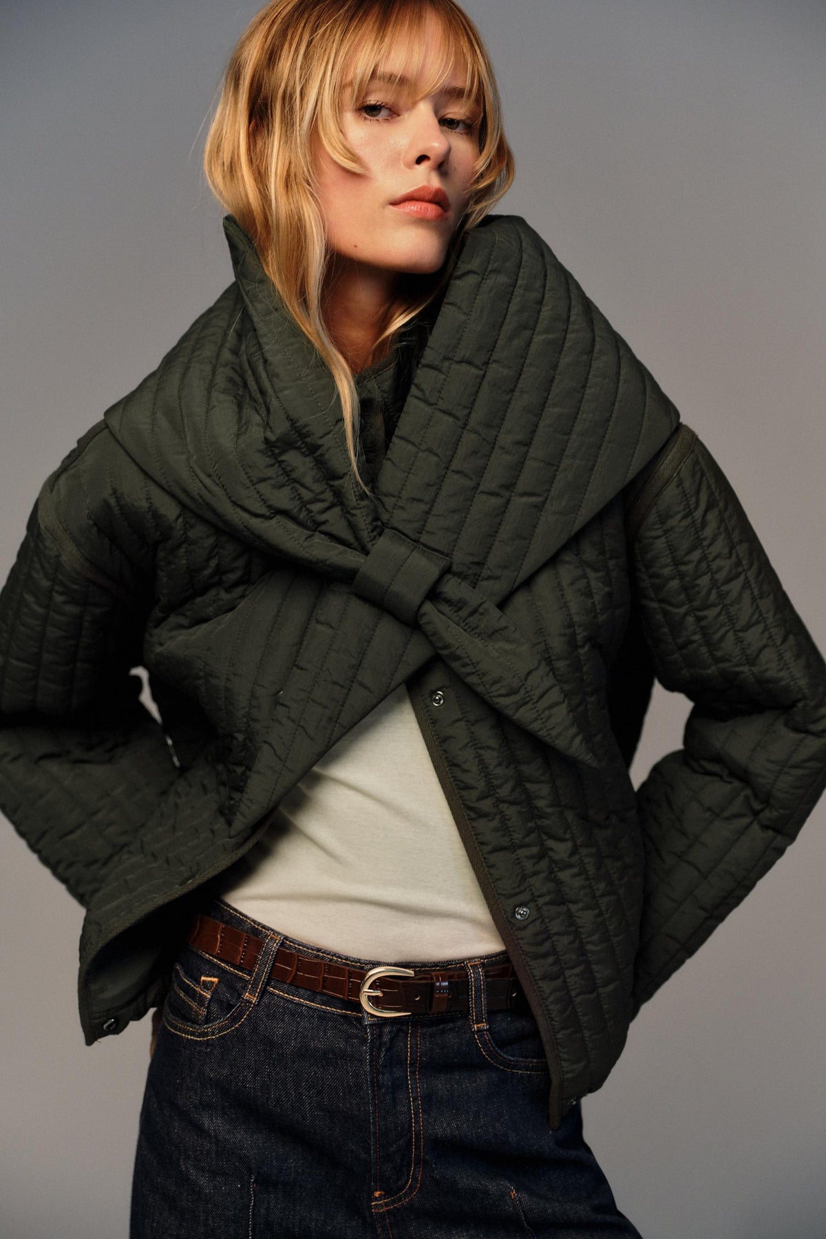QUILTED JACKET WITH DETACHABLE SCARF - Image 2