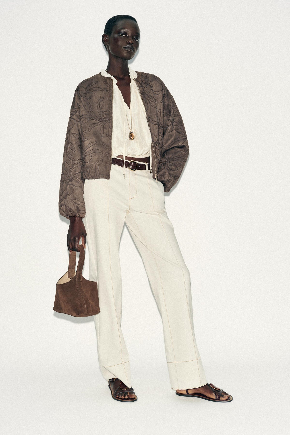 Bestickte Wildleder-Bomberjacke