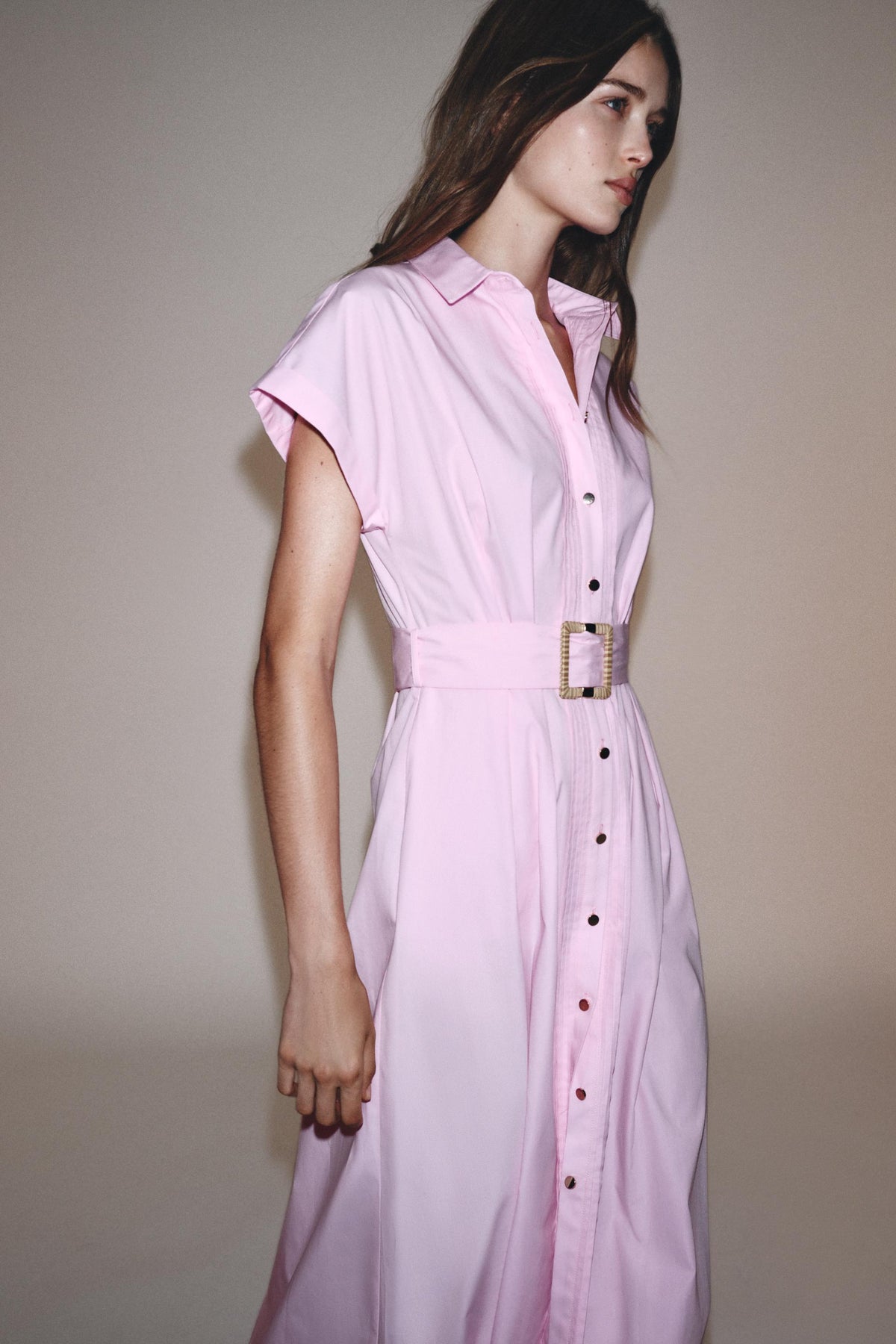 BELTED POPLIN DRESS