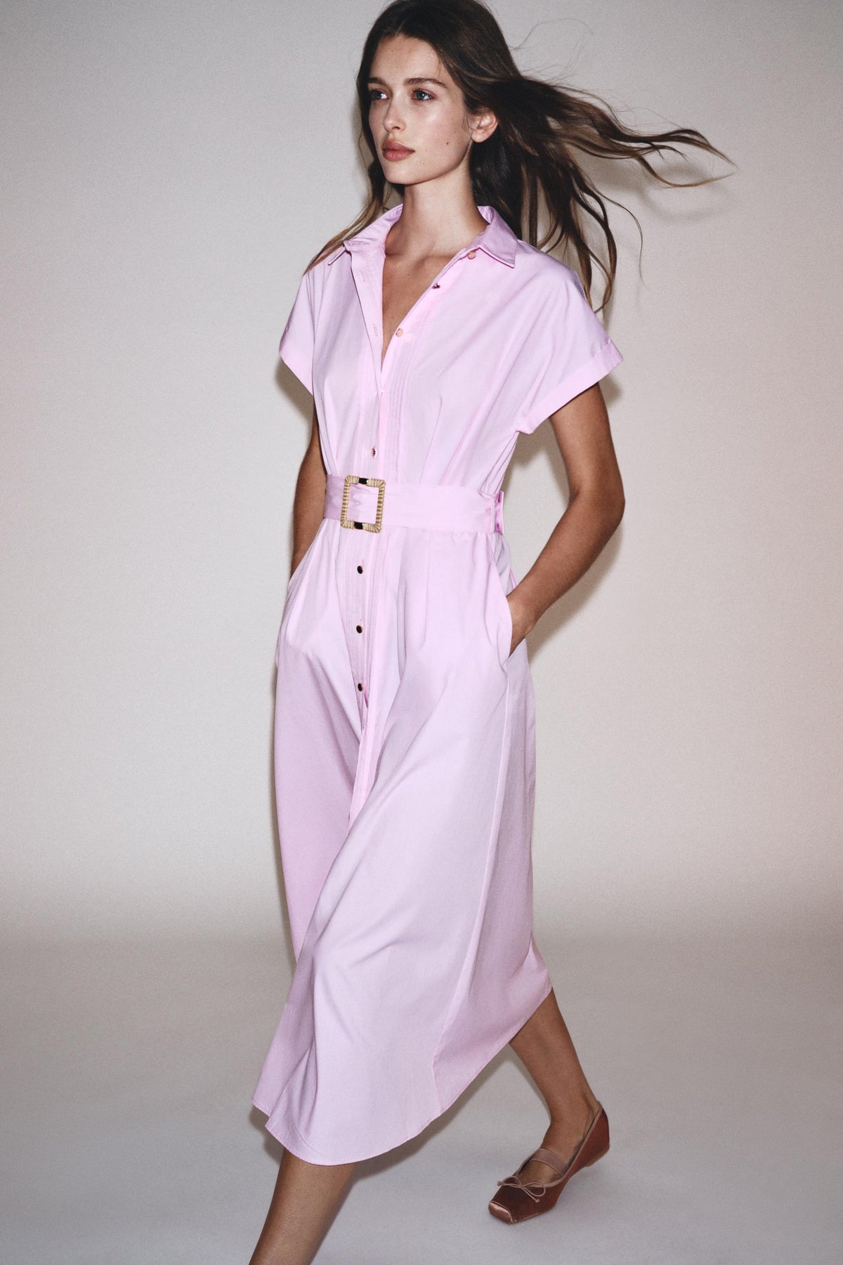 BELTED POPLIN DRESS