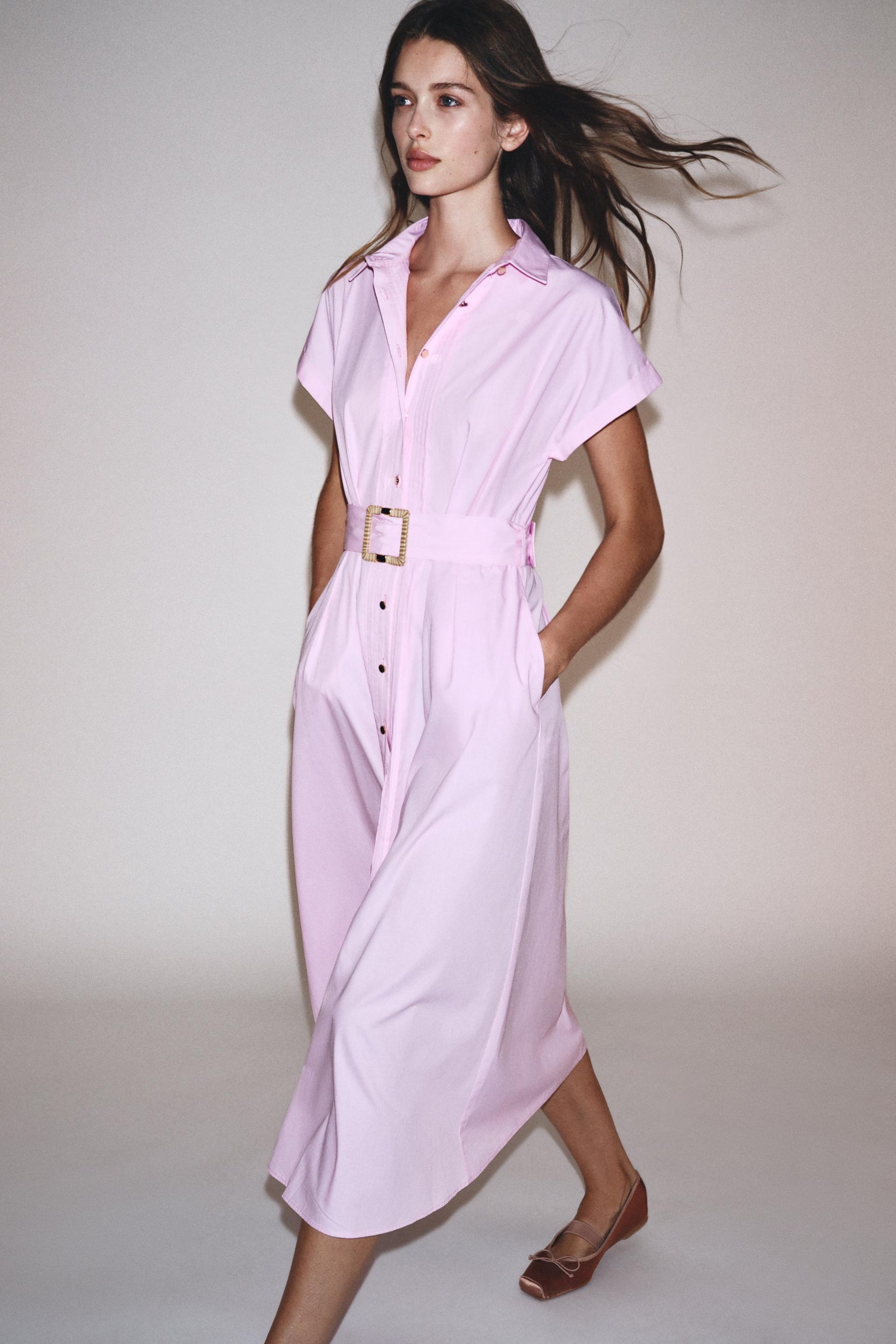 BELTED POPLIN DRESS