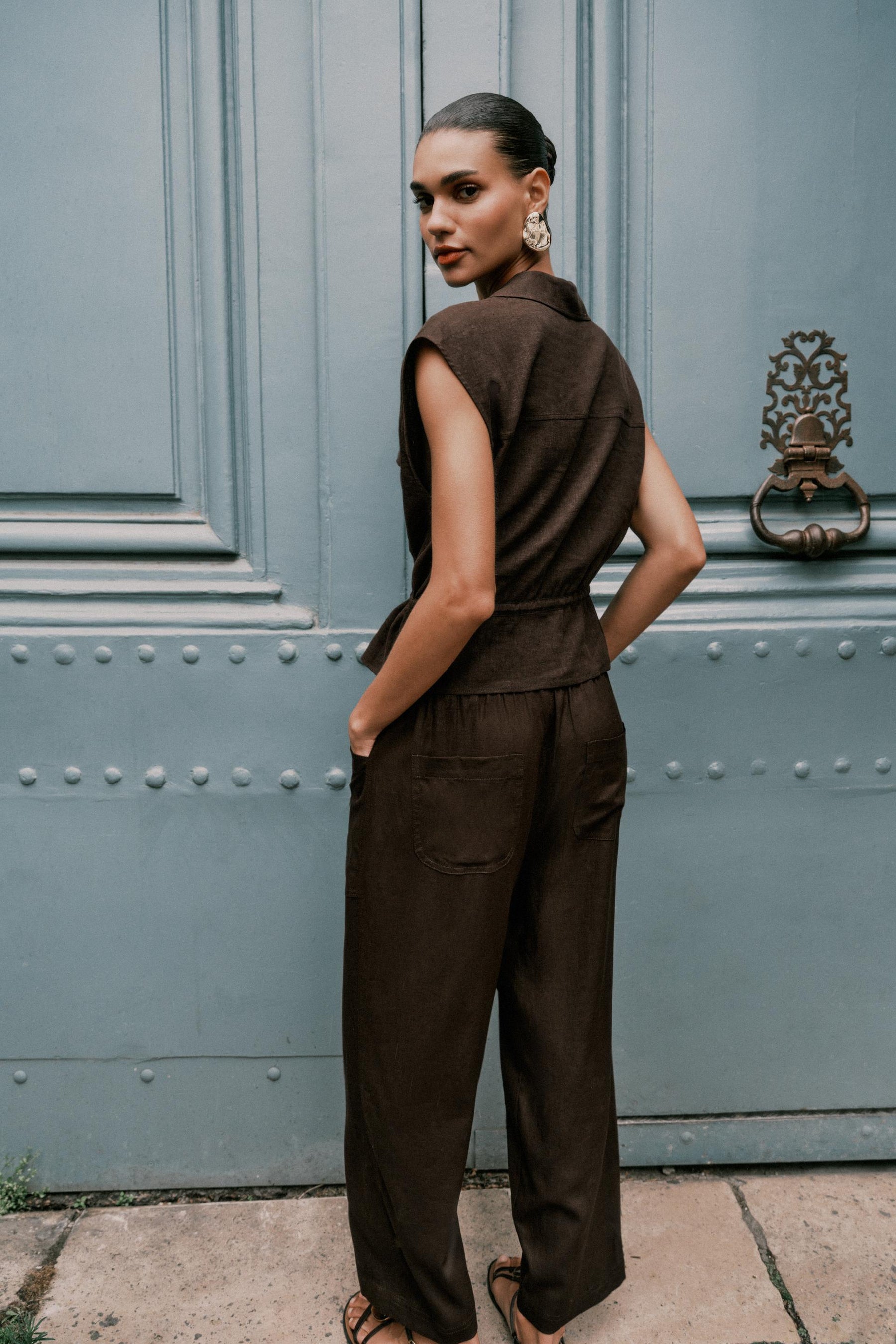 Linen Blend Drawstring Trousers