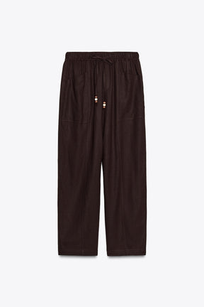 Linen Blend Drawstring Trousers