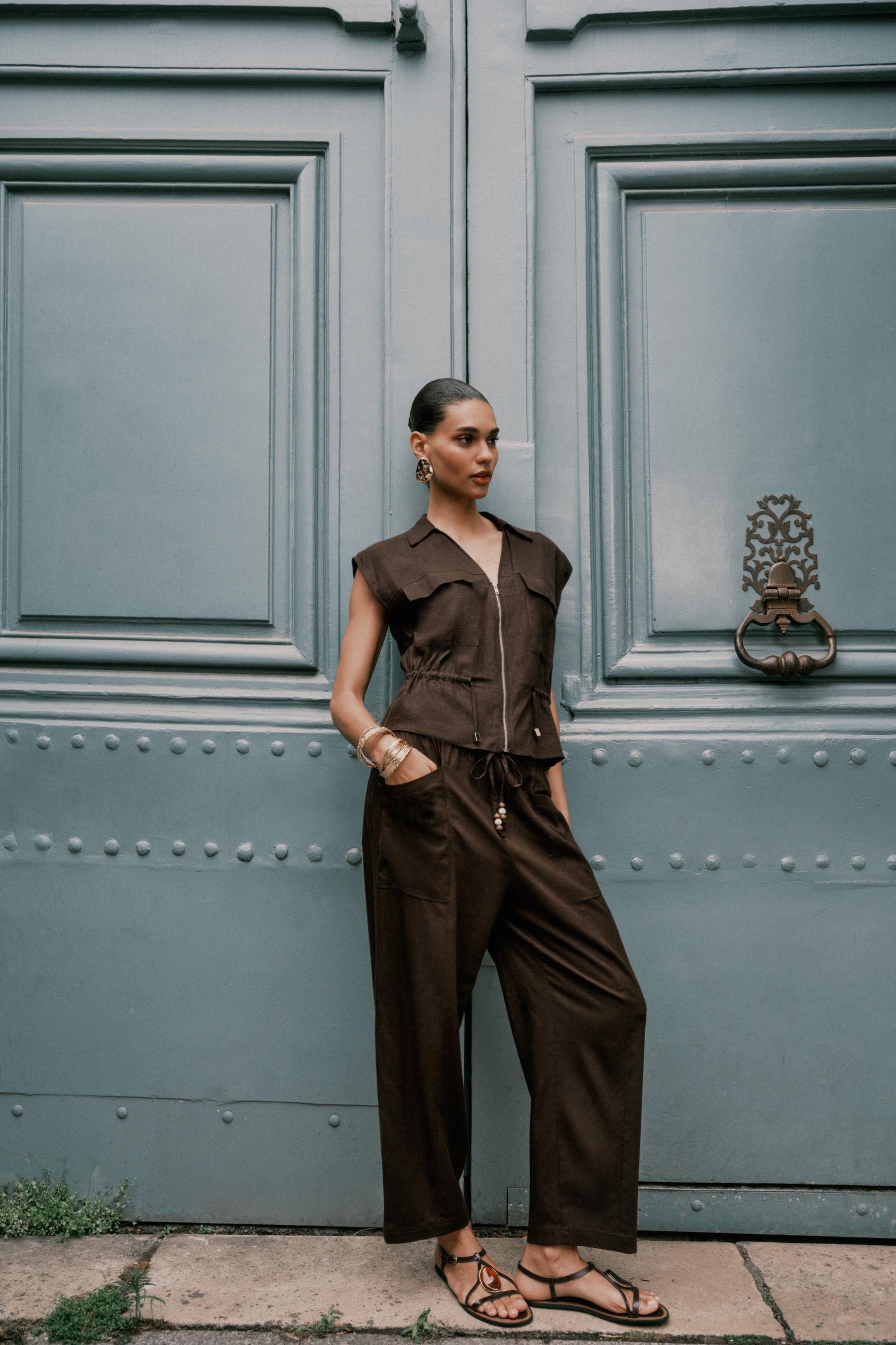 Linen Blend Drawstring Trousers