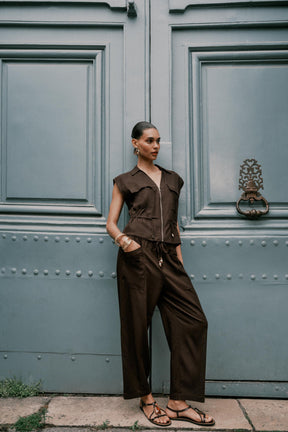 Linen Blend Drawstring Trousers