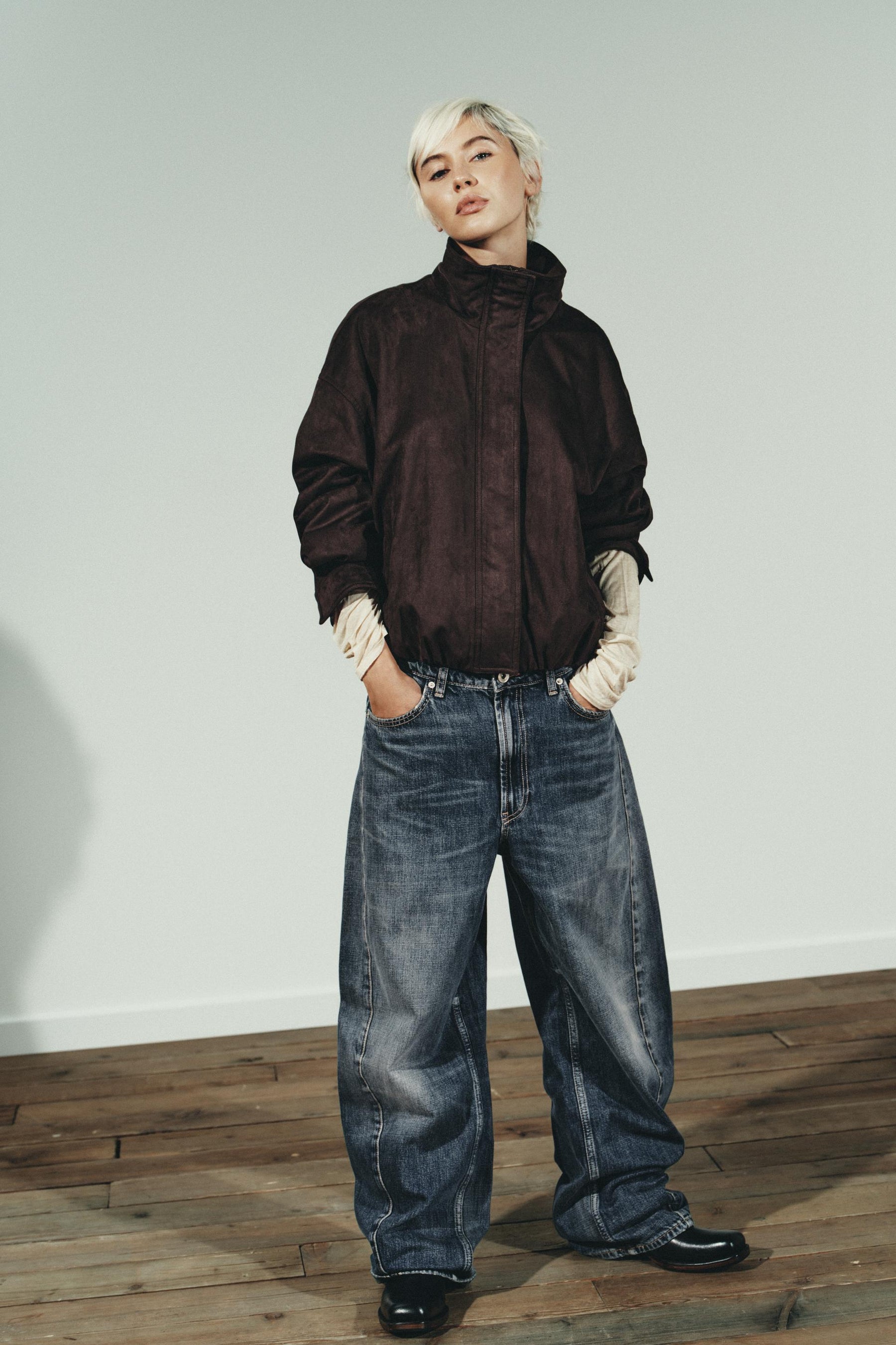 Faux Suede Bomber Jacket