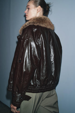 SHINY FAUX FUR COLLAR JACKET ZW COLLECTION - Image 5