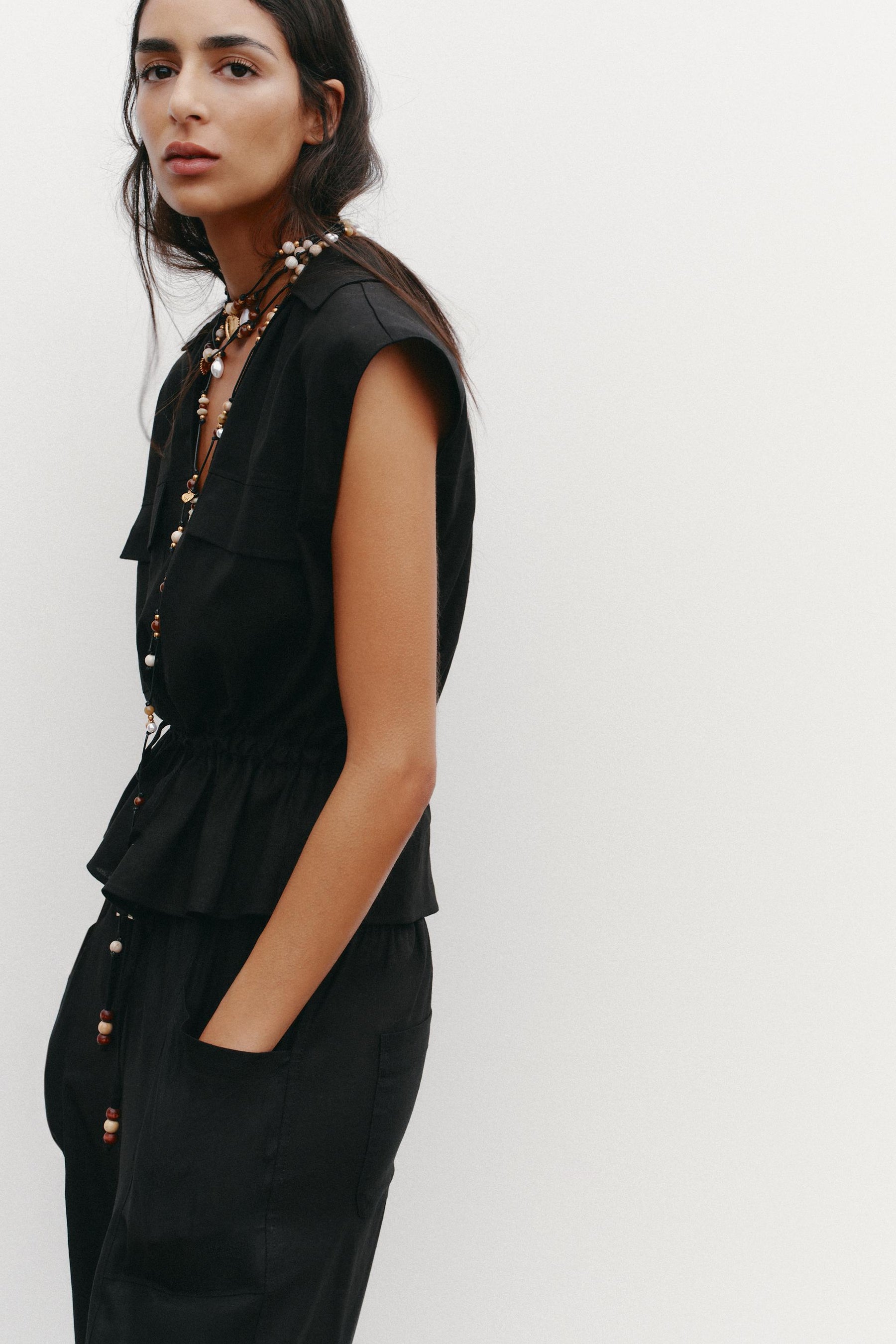 LINEN BLEND SAFARI TOP