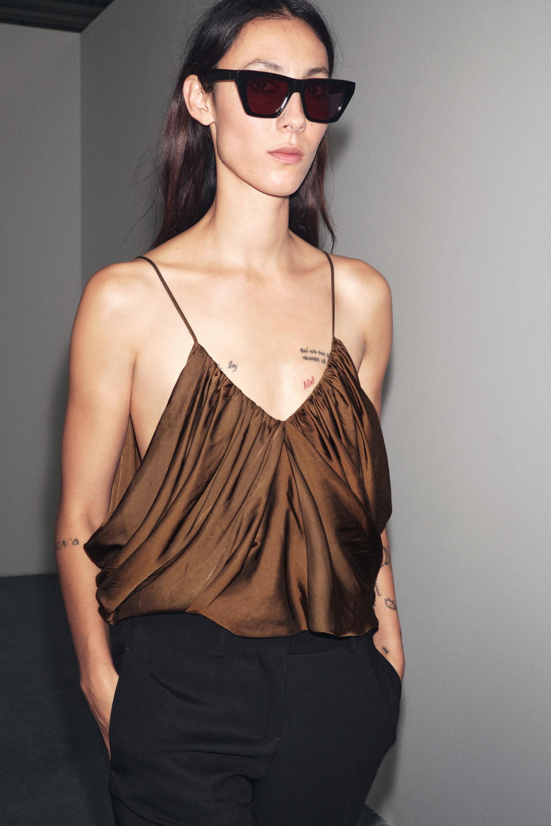 Drapiertes Satin-Top