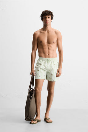 EMBROIDERED MID-LENGTH SWIMMING TRUNKS - Image 1